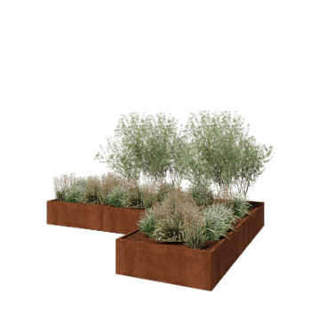 Corten-teräksinen istutuslaatikko - L-muotoinen - 360 x 240 x 40 cm - Ilman pohjalevyä