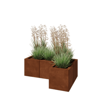 Corten-teräksinen istutuslaatikko - L-muotoinen - 90 x 60 x 30 cm - Pohjalevyllä