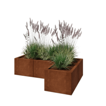Corten-teräksinen istutuslaatikko - L-muotoinen - 120 x 80 x 30 cm - Pohjalevyllä