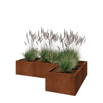 Corten-teräksinen istutuslaatikko - L-muotoinen - 150 x 100 x 30 cm - Pohjalevyllä