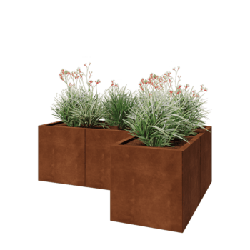 Corten-teräksinen istutuslaatikko - L-muotoinen - 150 x 100 x 50 cm - Pohjalevyllä
