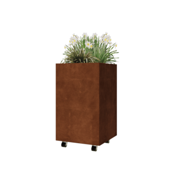 Corten-teräksinen istutuslaatikko - Neliönmuotoiset - 50 x 50 x 80 cm - Pohjalevyllä - Pyörillä