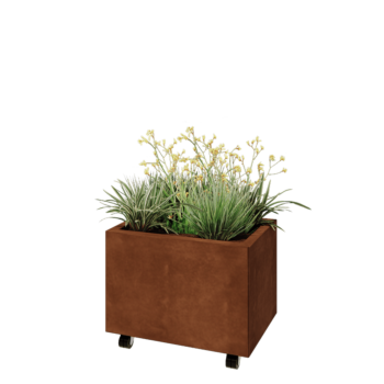 Corten-teräksinen istutuslaatikko - Suorakaiteen muotoiset - 60 x 40 x 40 cm - Pohjalevyllä - Pyörillä