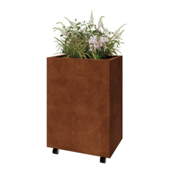 Corten-teräksinen istutuslaatikko - Suorakaiteen muotoiset - 60 x 40 x 80 cm - Pohjalevyllä - Pyörillä