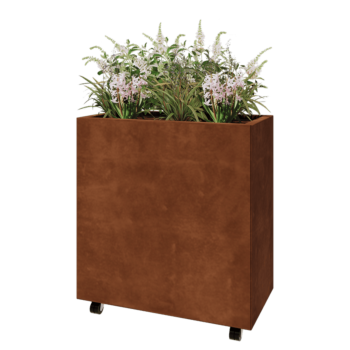 Corten-teräksinen istutuslaatikko - Suorakaiteen muotoiset - 80 x 40 x 80 cm - Pohjalevyllä - Pyörillä