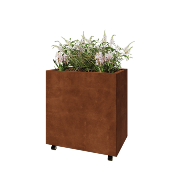 Corten-teräksinen istutuslaatikko - Suorakaiteen muotoiset - 80 x 50 x 80 cm - Pohjalevyllä - Pyörillä