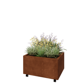 Corten-teräksinen istutuslaatikko - Suorakaiteen muotoiset - 80 x 60 x 40 cm - Pohjalevyllä - Pyörillä