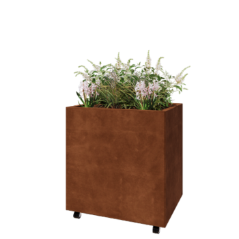 Corten-teräksinen istutuslaatikko - Suorakaiteen muotoiset - 80 x 60 x 80 cm - Pohjalevyllä - Pyörillä