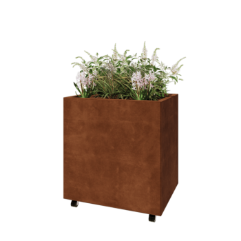 Corten-teräksinen istutuslaatikko - Suorakaiteen muotoiset - 80 x 60 x 80 cm - Pohjalevyllä - Pyörillä