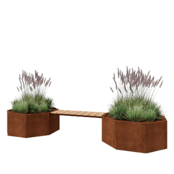 Corten-teräksinen istutuslaatikko - Kahdeksankulmaiset - 362,6 x 120,7 x 50 cm - Penkillä - Ilman pohjalevyä