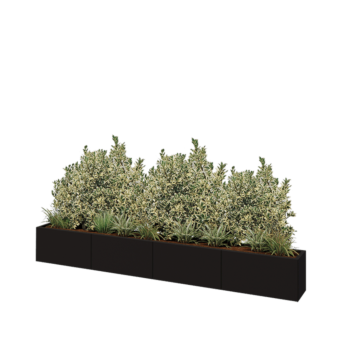 Teräksinen istutuslaatikko XXL - Suorakaiteen muotoiset - 320 x 30 x 40 cm - RAL9005 matta (musta) - Ilman pohjalevyä