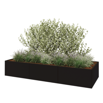 Teräksinen istutuslaatikko XXL - Suorakaiteen muotoiset - 360 x 120 x 60 cm - RAL9005 matta (musta) - Ilman pohjalevyä