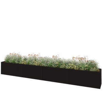 Teräksinen istutuslaatikko XXL - Suorakaiteen muotoiset - 480 x 50 x 60 cm - RAL9005 matta (musta) - Pohjalevyllä