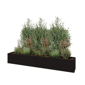Teräksinen istutuslaatikko XXL - Suorakaiteen muotoiset - 200 x 30 x 30 cm - RAL9005 matta (musta) - Ilman pohjalevyä