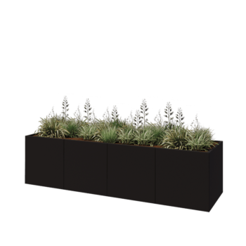 Teräksinen istutuslaatikko XXL - Suorakaiteen muotoiset - 320 x 80 x 80 cm - RAL9005 matta (musta) - Pohjalevyllä