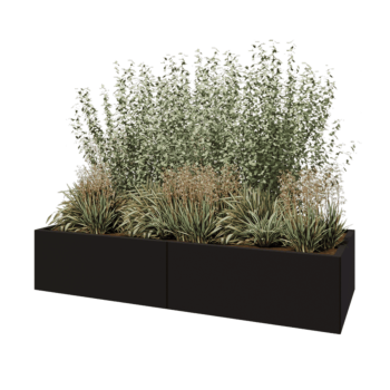 Teräksinen istutuslaatikko XXL - Suorakaiteen muotoiset - 200 x 80 x 40 cm - RAL9005 matta (musta) - Pohjalevyllä