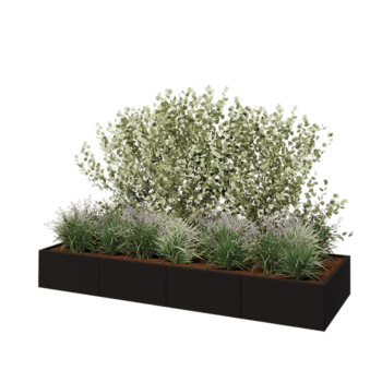 Teräksinen istutuslaatikko XXL - Suorakaiteen muotoiset - 320 x 100 x 40 cm - RAL9005 matta (musta) - Ilman pohjalevyä