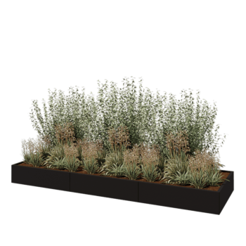 Teräksinen istutuslaatikko XXL - Suorakaiteen muotoiset - 360 x 100 x 30 cm - RAL9005 matta (musta) - Pohjalevyllä