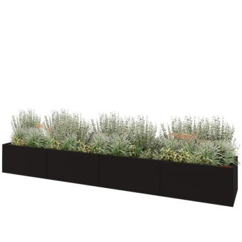 Teräksinen istutuslaatikko XXL - Suorakaiteen muotoiset - 480 x 80 x 60 cm - RAL9005 matta (musta) - Pohjalevyllä