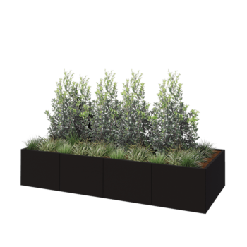 Teräksinen istutuslaatikko XXL - Suorakaiteen muotoiset - 320 x 120 x 60 cm - RAL9005 matta (musta) - Pohjalevyllä