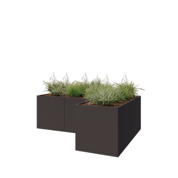 Teräksinen istutuslaatikko - L-muotoinen - 300 x 200 x 100 cm - RAL7016 matta (antrasiitinharmaa) - Ilman pohjalevyä