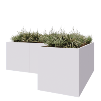 Teräksinen istutuslaatikko - L-muotoinen - 300 x 200 x 80 cm - RAL9010 matta (valkoinen) - Ilman pohjalevyä
