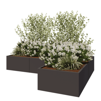 Teräksinen istutuslaatikko - L-muotoinen - 300 x 200 x 50 cm - Muu RAL-väri - Ilman pohjalevyä
