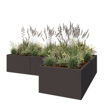 Teräksinen istutuslaatikko - L-muotoinen - 300 x 200 x 60 cm - Muu RAL-väri - Pohjalevyllä