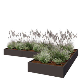 Teräksinen istutuslaatikko - L-muotoinen - 360 x 240 x 30 cm - RAL7016 matta (antrasiitinharmaa) - Pohjalevyllä