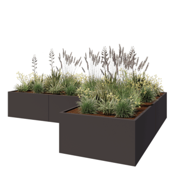 Teräksinen istutuslaatikko - L-muotoinen - 360 x 240 x 60 cm - Muu RAL-väri - Pohjalevyllä