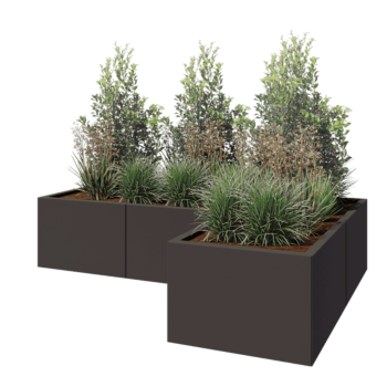 Teräksinen istutuslaatikko - L-muotoinen - 180 x 120 x 40 cm - Muu RAL-väri - Ilman pohjalevyä