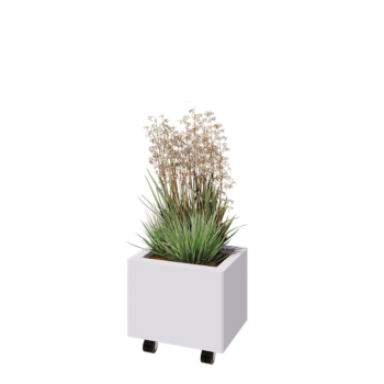 Teräksinen istutuslaatikko - Suorakaiteen muotoiset - 40 x 30 x 30 cm - RAL9010 matta (valkoinen) - Pohjalevyllä - Pyörillä