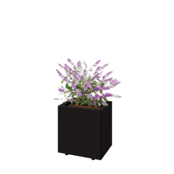 Teräksinen istutuslaatikko - Suorakaiteen muotoiset - 40 x 30 x 40 cm - RAL9005 matta (musta) - Pohjalevyllä - Jaloilla