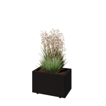 Teräksinen istutuslaatikko - Suorakaiteen muotoiset - 50 x 30 x 30 cm - RAL9005 matta (musta) - Pohjalevyllä - Jaloilla