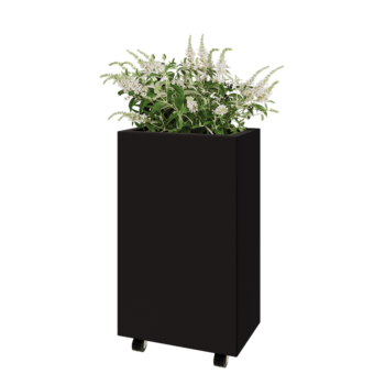 Teräksinen istutuslaatikko - Suorakaiteen muotoiset - 50 x 30 x 80 cm - RAL9005 matta (musta) - Pohjalevyllä - Pyörillä