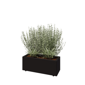 Teräksinen istutuslaatikko - Suorakaiteen muotoiset - 80 x 30 x 30 cm - RAL9005 matta (musta) - Pohjalevyllä - Jaloilla