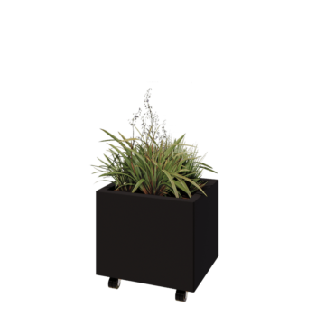 Teräksinen istutuslaatikko - Suorakaiteen muotoiset - 50 x 40 x 40 cm - RAL9005 matta (musta) - Pohjalevyllä - Pyörillä