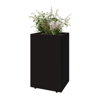 Teräksinen istutuslaatikko - Suorakaiteen muotoiset - 50 x 40 x 80 cm - RAL9005 matta (musta) - Pohjalevyllä - Jaloilla