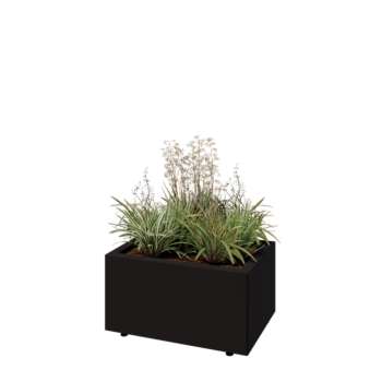 Teräksinen istutuslaatikko - Suorakaiteen muotoiset - 60 x 40 x 30 cm - RAL9005 matta (musta) - Pohjalevyllä - Jaloilla