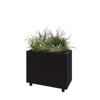 Teräksinen istutuslaatikko - Suorakaiteen muotoiset - 80 x 40 x 60 cm - RAL9005 matta (musta) - Pohjalevyllä - Pyörillä