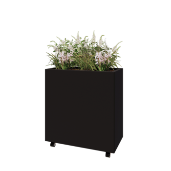 Teräksinen istutuslaatikko - Suorakaiteen muotoiset - 80 x 40 x 80 cm - RAL9005 matta (musta) - Pohjalevyllä - Pyörillä