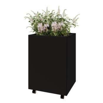 Teräksinen istutuslaatikko - Suorakaiteen muotoiset - 60 x 50 x 80 cm - RAL9005 matta (musta) - Pohjalevyllä - Pyörillä