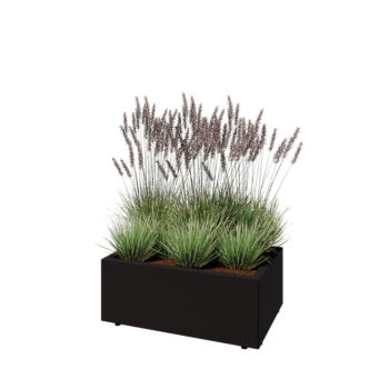 Teräksinen istutuslaatikko - Suorakaiteen muotoiset - 80 x 50 x 30 cm - RAL9005 matta (musta) - Pohjalevyllä - Jaloilla