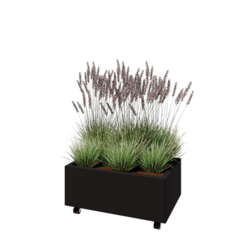 Teräksinen istutuslaatikko - Suorakaiteen muotoiset - 80 x 50 x 30 cm - RAL9005 matta (musta) - Pohjalevyllä - Pyörillä