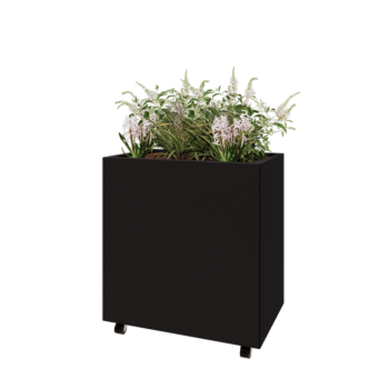 Teräksinen istutuslaatikko - Suorakaiteen muotoiset - 80 x 50 x 80 cm - RAL9005 matta (musta) - Pohjalevyllä - Pyörillä