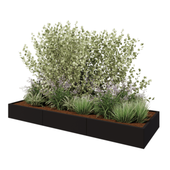 Teräksinen istutuslaatikko XXL - Suorakaiteen muotoiset - 300 x 100 x 30 cm - RAL9005 matta (musta) - Ilman pohjalevyä