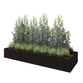 Teräksinen istutuslaatikko XXL - Suorakaiteen muotoiset - 300 x 100 x 40 cm - RAL9005 matta (musta) - Ilman pohjalevyä