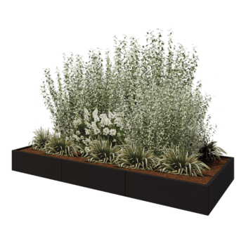 Teräksinen istutuslaatikko XXL - Suorakaiteen muotoiset - 300 x 120 x 30 cm - RAL9005 matta (musta) - Ilman pohjalevyä