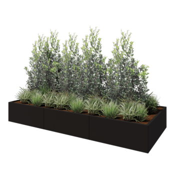 Teräksinen istutuslaatikko XXL - Suorakaiteen muotoiset - 300 x 120 x 40 cm - RAL9005 matta (musta) - Ilman pohjalevyä