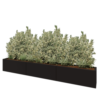 Teräksinen istutuslaatikko XXL - Suorakaiteen muotoiset - 300 x 30 x 40 cm - RAL9005 matta (musta) - Ilman pohjalevyä